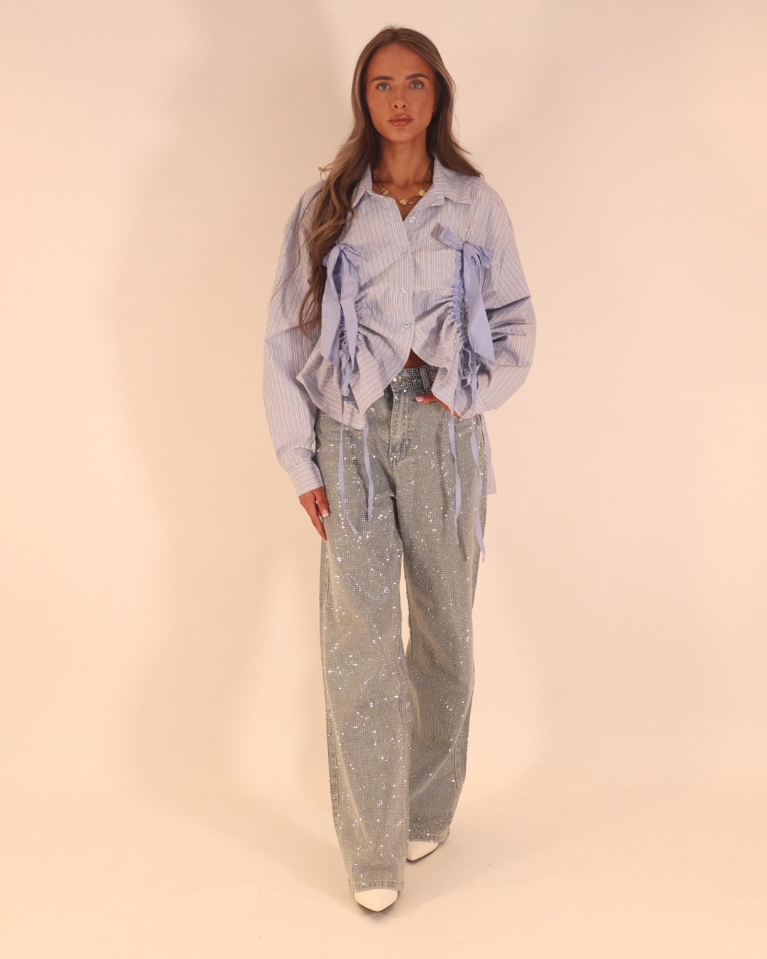 ELOIDE Bow Shirt - Blue & White